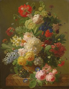 Blommor i en vas på ett konsolbord i marmor, 1816